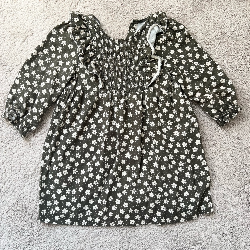Zara Girls Green Floral Long Sleeve Dress